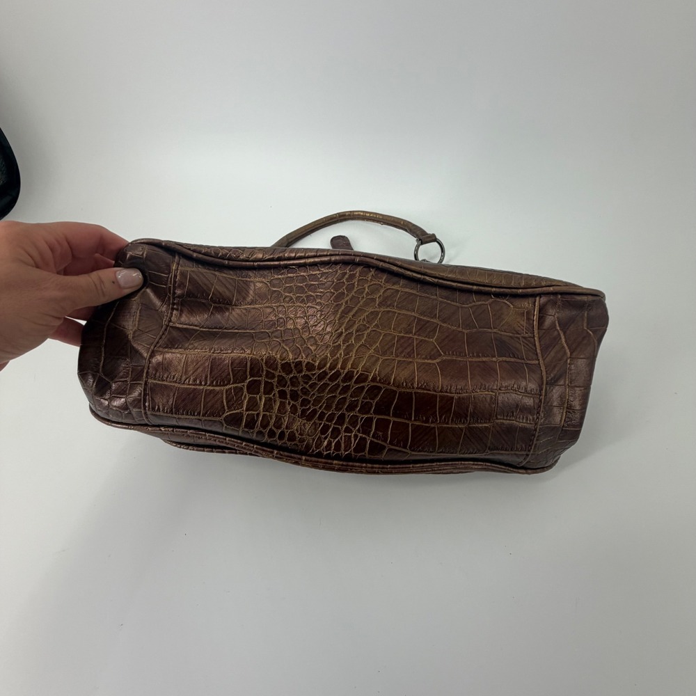 Y2K Mondani New York Bronze Metallic Croc Embossed Hobo Bag Purple Lining - Picture 4 of 8
